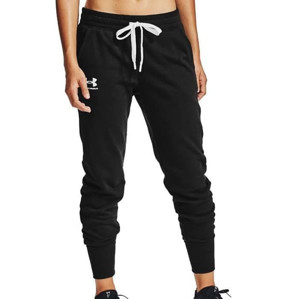 Under Armour Rival Fleece joggingbyxor för kvinnor - Svart/Vit/Vit - XXL