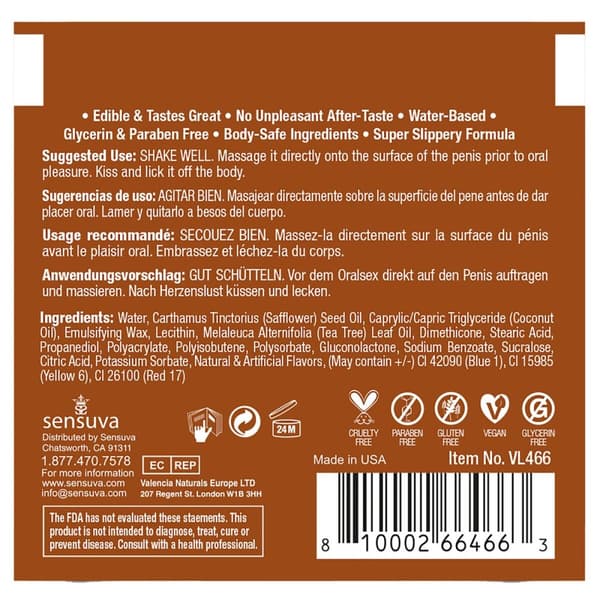 Maustettu luistovoide Sensuva Toffee 6 ml