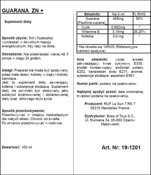 Ravintolisä APHRODICT GUARANA ZN + 100 ml