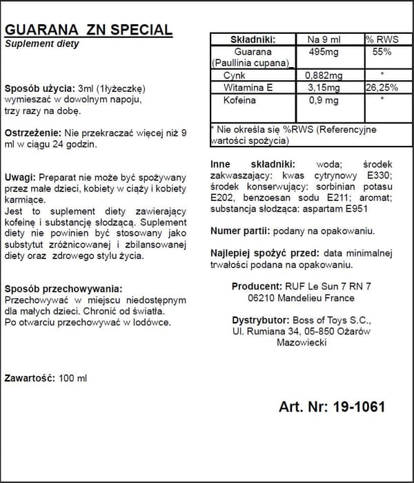 Ravintolisä GUARANA ZN 100 ML