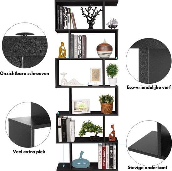 Homesse Rectangular Bookcase - Bookhelf - Book Rack - Wall Shelf - Black