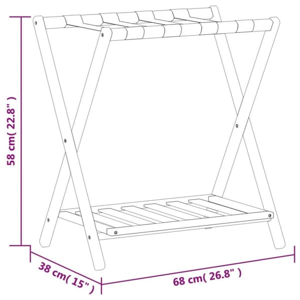 vidaXL Bagagehylla svart 68x38x58 cm bambu