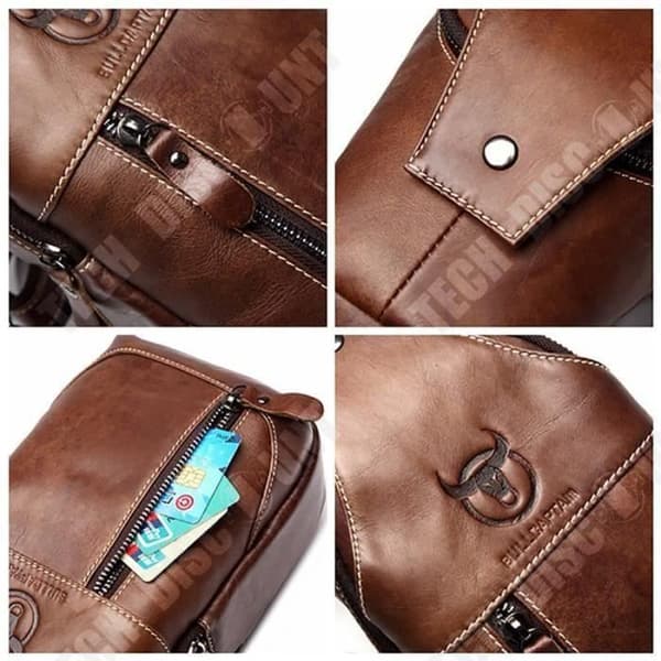 TD® Casual Cowhide Bag - Läderaxelrem med bröstkrok - Stor förvaringsväska i bananformad väska