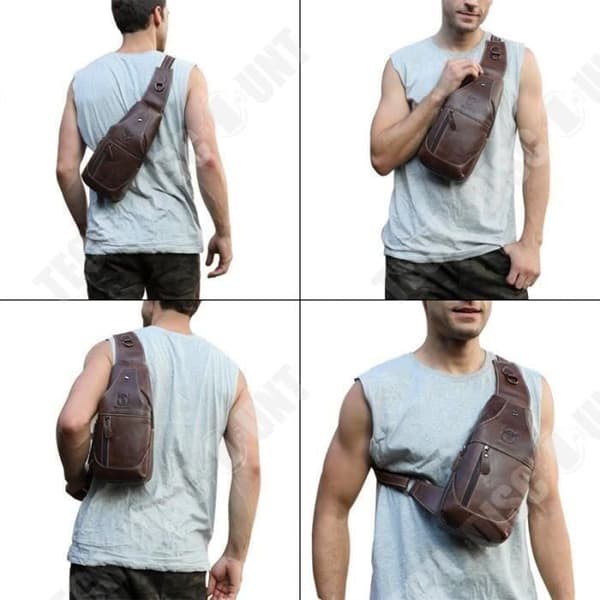 TD® Casual Cowhide Bag - Läderaxelrem med bröstkrok - Stor förvaringsväska i bananformad väska