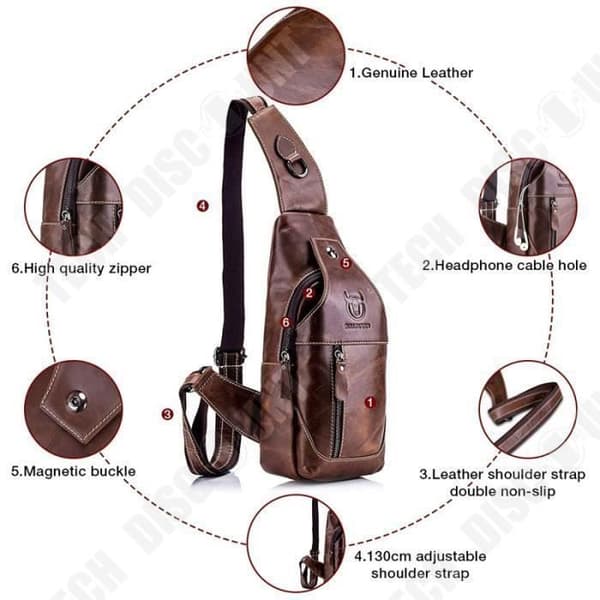 TD® Casual Cowhide Bag - Läderaxelrem med bröstkrok - Stor förvaringsväska i bananformad väska