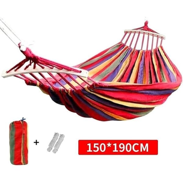 Hängmatta med spridarstång 190x150cm Dubbel/Enkel Solid Gungstol Resecamping Gungbädd Utemöbler