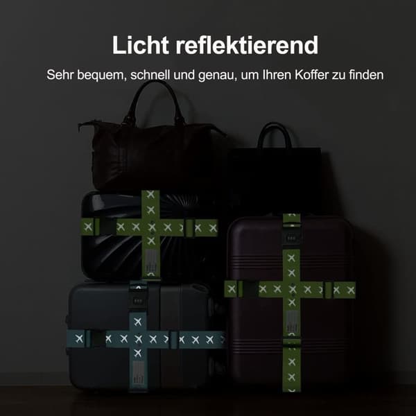 Lollanda 2-pack reflekterande bagagerem med sifferlås – bagageband och bagagebälte för resväska