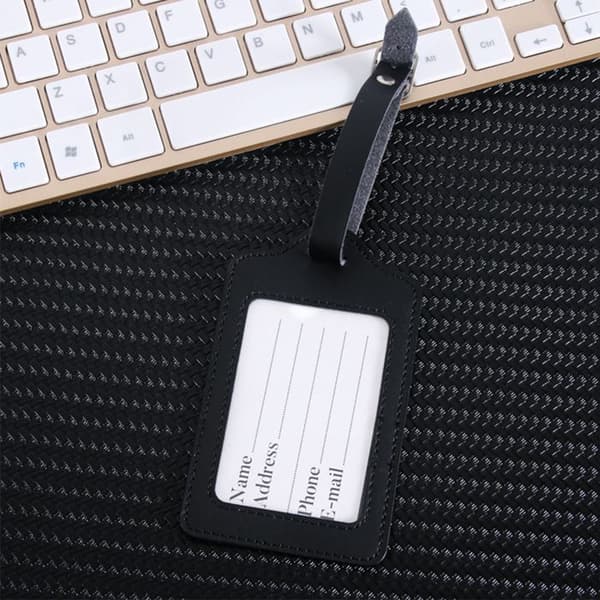 TD® Set med 2 Svart Läder Bagagelapp Resbagage Handväska Identifiering Resväska Handtag Fäst Etikett Tag Etikett