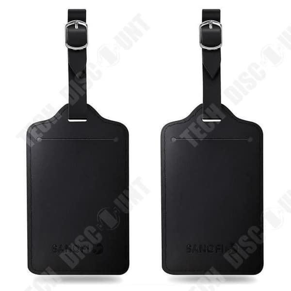 TD® Set med 2 Svart Läder Bagagelapp Resbagage Handväska Identifiering Resväska Handtag Fäst Etikett Tag Etikett
