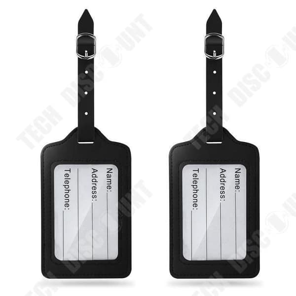 TD® Set med 2 Svart Läder Bagagelapp Resbagage Handväska Identifiering Resväska Handtag Fäst Etikett Tag Etikett