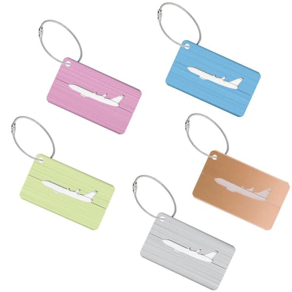 Lollanda 5-pack bagagetags i aluminiumlegering – färgglada, 75x45 mm, praktiska bagagetiketter för resväskor