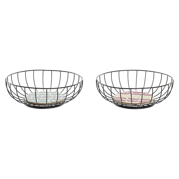 Fruktskål DKD Home Decor Blå Turkos Metall Trä MDF 28 x 28 x 11 cm (2 antal)