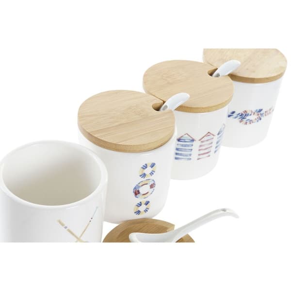 Sockerströare DKD Home Decor Sjöman Vit Multicolour Bambu Dolomite 4 Delar 7,5 x 7,5 x 7,5 cm