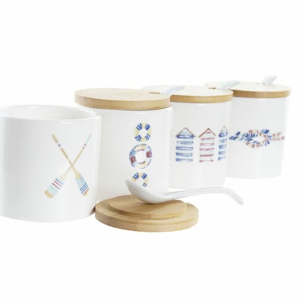 Sockerströare DKD Home Decor Sjöman Vit Multicolour Bambu Dolomite 4 Delar 7,5 x 7,5 x 7,5 cm