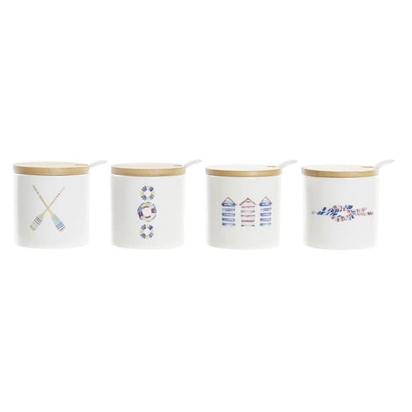 Sockerströare DKD Home Decor Sjöman Vit Multicolour Bambu Dolomite 4 Delar 7,5 x 7,5 x 7,5 cm