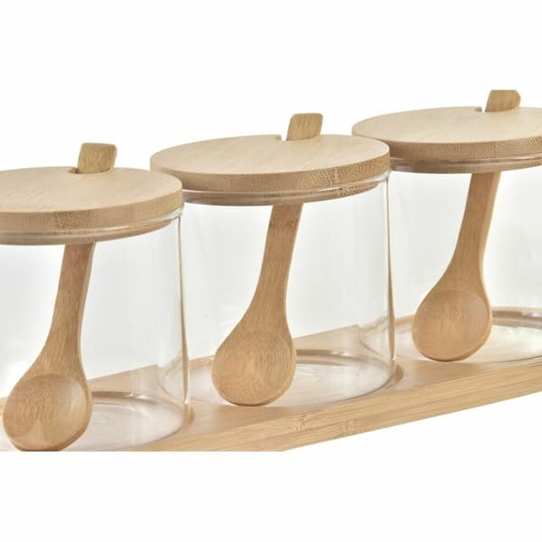 Sockerströare DKD Home Decor Grundläggande Transparent Naturell Bambu 3 Delar 8,5 cm 29 x 10 x 10 cm