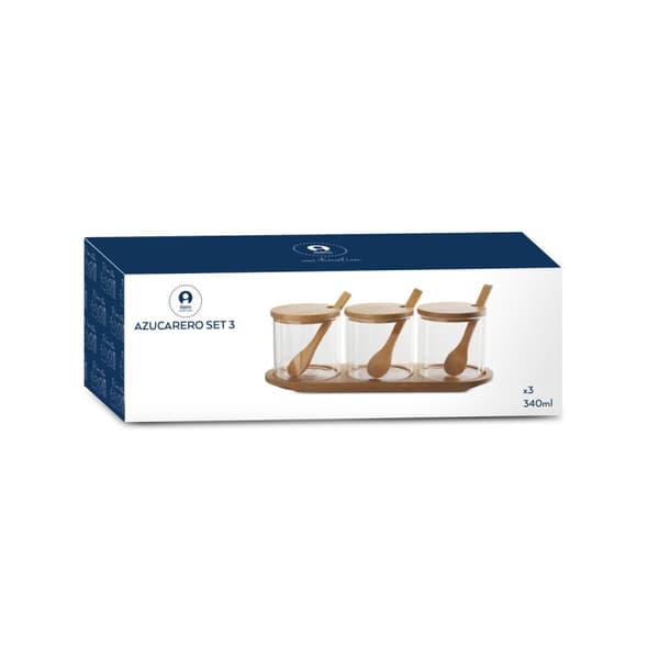 Sockerströare DKD Home Decor Grundläggande Transparent Naturell Bambu 3 Delar 8,5 cm 29 x 10 x 10 cm