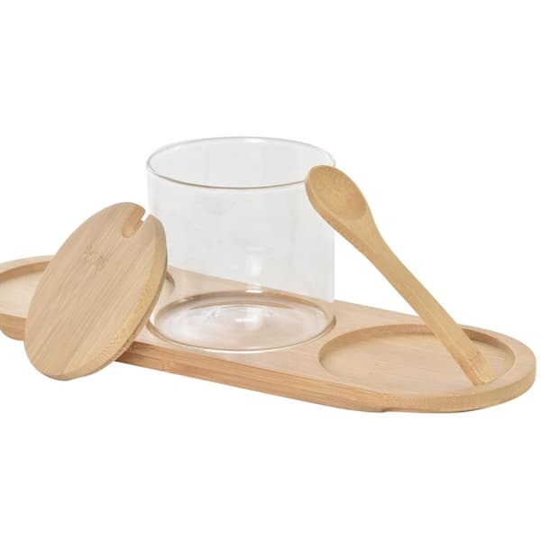 Sockerströare DKD Home Decor Grundläggande Transparent Naturell Bambu 3 Delar 8,5 cm 29 x 10 x 10 cm