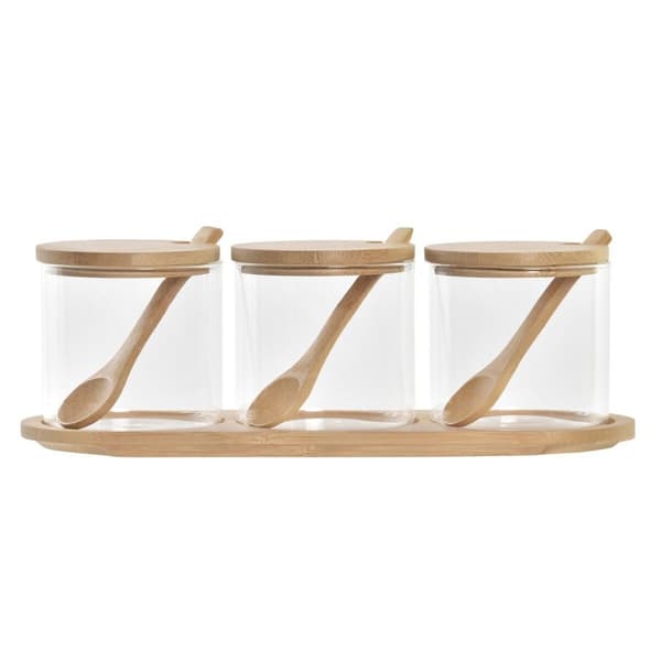Sockerströare DKD Home Decor Grundläggande Transparent Naturell Bambu 3 Delar 8,5 cm 29 x 10 x 10 cm