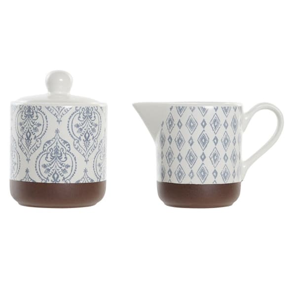 Sockerströare DKD Home Decor Blå Vit Brun Stengods 12,5 x 6,5 x 8 cm (2 pcs)
