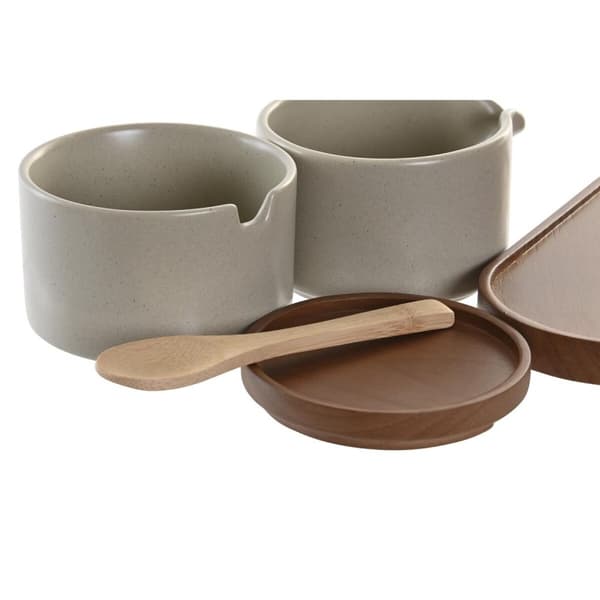 Sockerströare DKD Home Decor 19,5 x 18,5 x 7 cm Beige Brun Gummiträ 4 Delar