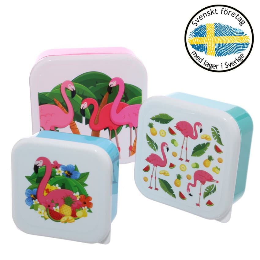 Set av 3 Lunch Lådor - Tropisk Flamingo Design
