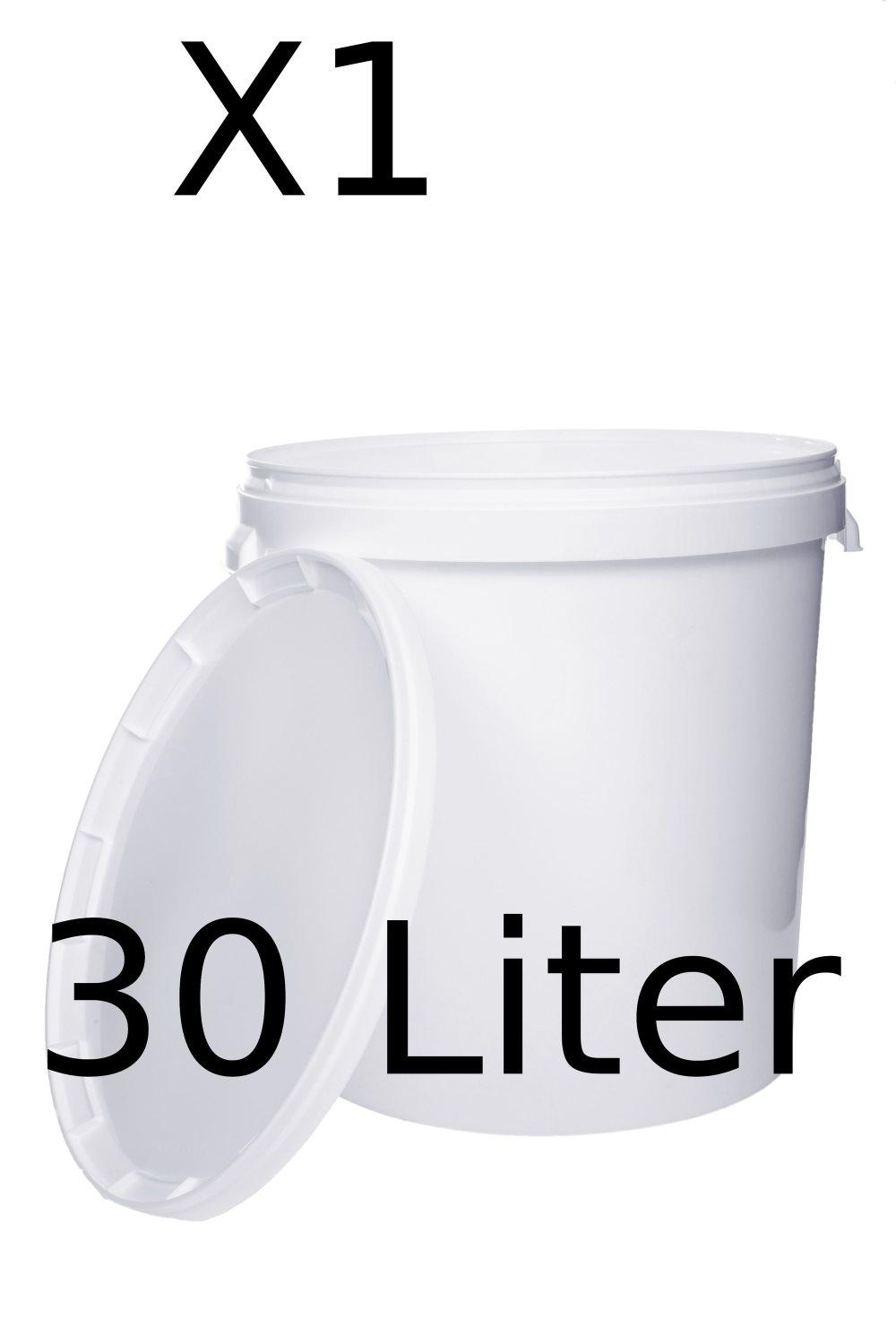 Hink med lock 30l vit - säkert för livsmedel, stabil, lufttät, läcksäker, luktfri - förvaringsbehållare i plast med metallhandtag - tom, 1x 3o liter