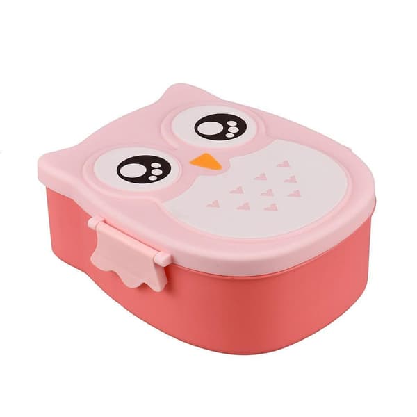 2st 1050ml rosa färg uggleformad lunchlåda med fack, bärbar lunchlåda, säker matlåda