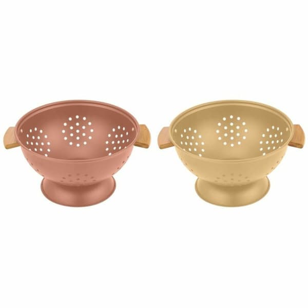 Durkslag för pasta DKD Home Decor 30 x 24,5 x 14 cm Terrakota n Rostfritt stål Gul (2 antal)