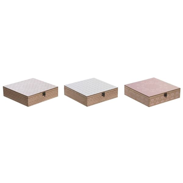 Låda för örtte DKD Home Decor Glas Rosa Metall Vit 24 x 24 x 7 cm 3 Delar Trä MDF