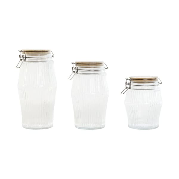 Uppsättning med 3 Burkar Home ESPRIT Transparent Silikon Bambu Glas 13,5 x 13,5 x 27 cm