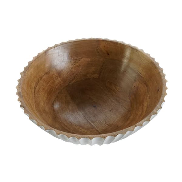 Salatskål DKD Home Decor Hvid Natur Mangotræ 30 x 30 x 12 cm