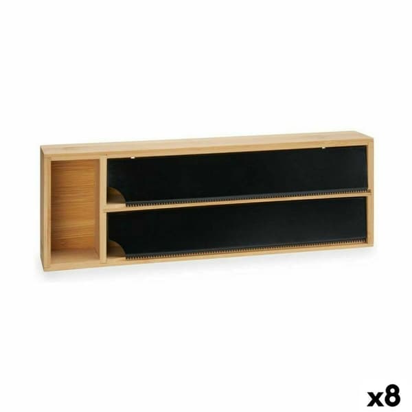 Pappersdispenser Kinvara JWKW-5153 (2) Svart Naturell Bambu Rostfritt stål 40 x 7 x 13 cm Double (8 antal)