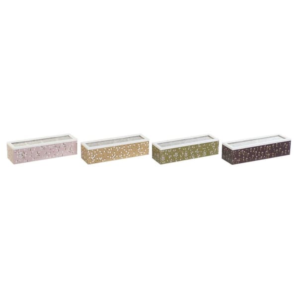 Låda för örtte DKD Home Decor Grön Senap Mörkbrun Glas Trä MDF (4 antal)