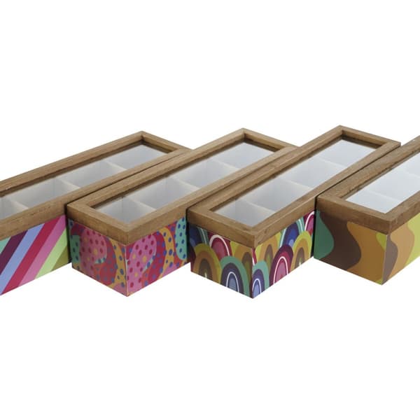 Låda för örtte DKD Home Decor Vit Multicolour Trä MDF (4 antal)