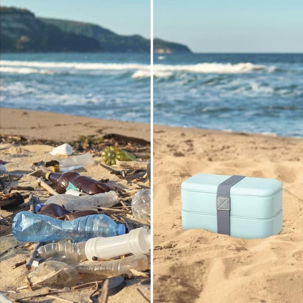 Xavax To Go  Bento Box, 2 Stackable Lunchboxes, 500 ml per Chamber, pastel blue