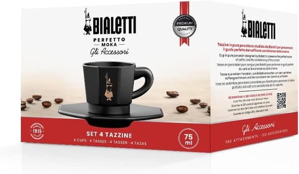 Sæt med 4 kopper BIALETTI PERFETTO MOKA Porcelæn 4x 75 ml Sort