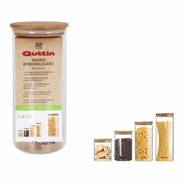 Beholder Quttin Bamboo Borosilikatglas Silikone 1,25 L 10,2 x 22,8 cm (12 enheder) (9,5 x 21 cm)