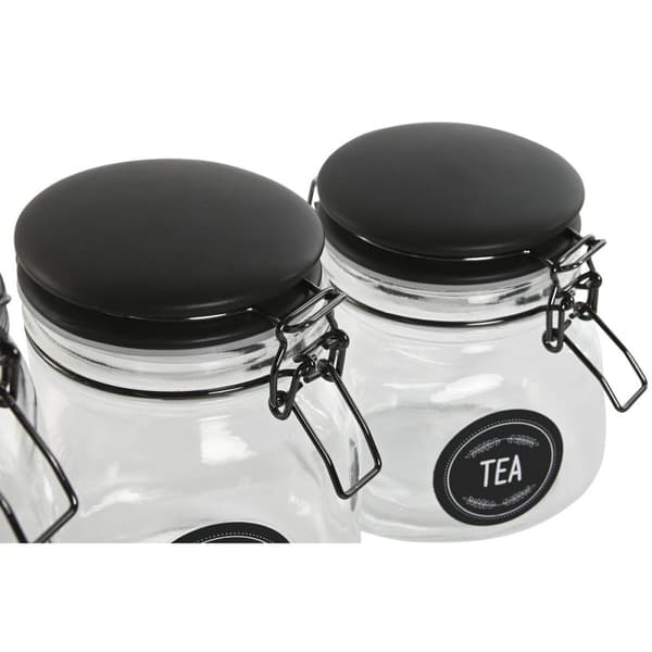 Uppsättning med 4 Burkar Home ESPRIT Svart Metall Glas 2 L 11,4 x 11,4 x 26,7 cm