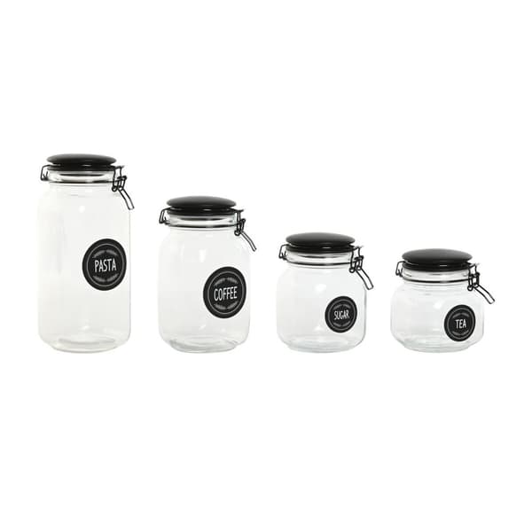 Uppsättning med 4 Burkar Home ESPRIT Svart Metall Glas 2 L 11,4 x 11,4 x 26,7 cm