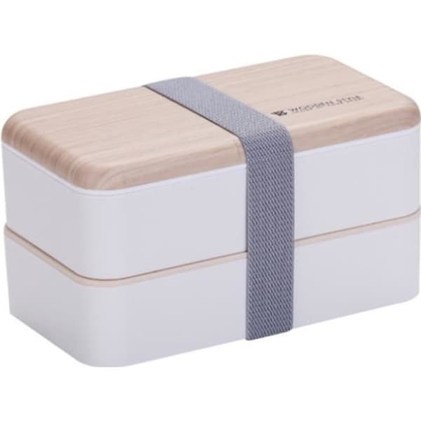 Bento Box - Premium - Vit - 2 lufttäta behållare - Bestick ingår - Mikrovågskompatibel