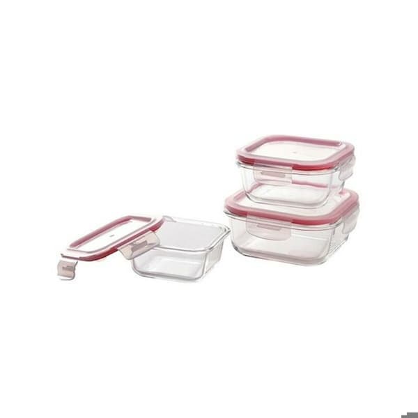 Bergner Lunchbox Set Q4052 Röd fyrkantig borosilikatglas (3 st)