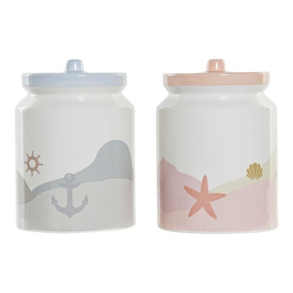 Blik DKD Home Decor Dolomite Blå Multifarvet Lyserød Middelhavet 15 x 15 x 22 cm (2 enheder)