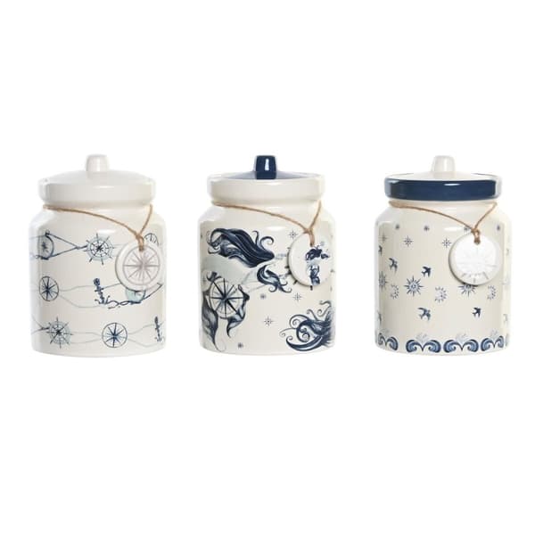 Purkki DKD Home Decor 12 x 12 x 16 cm Sininen Valkoinen Dolomite (3 osaa)