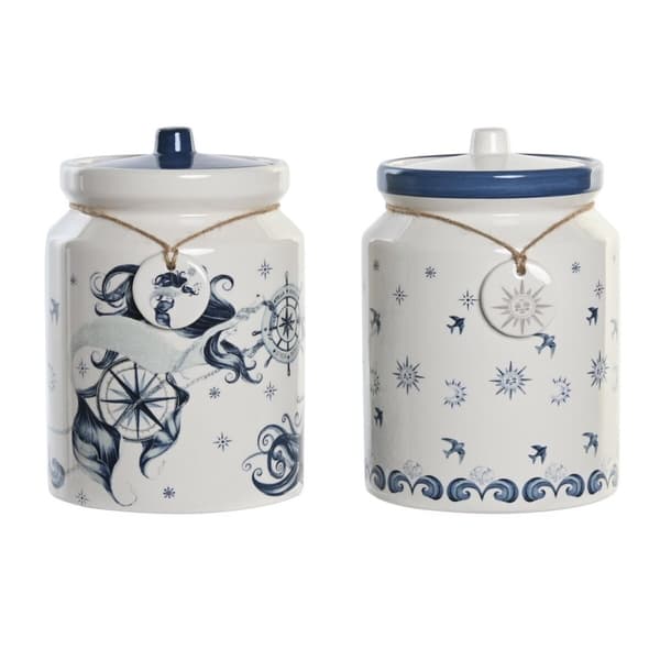 Blik DKD Home Decor Blå 15 x 15 x 21 cm Hvid Dolomite (2 enheder)