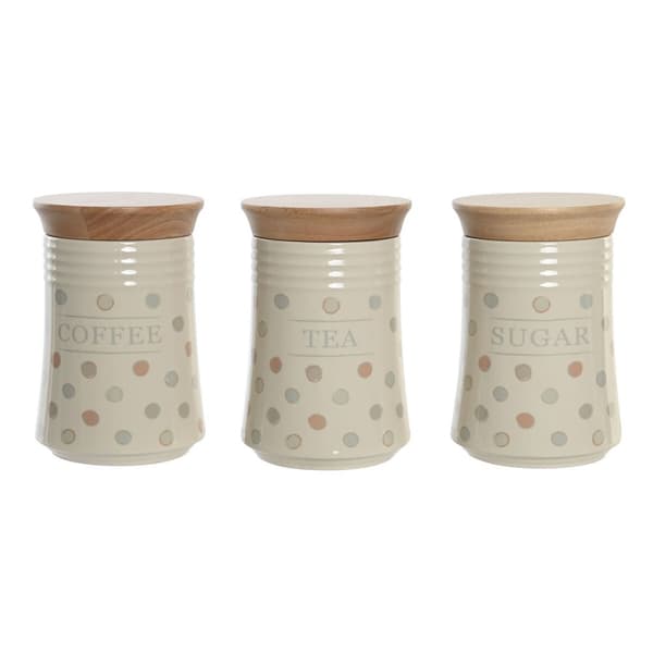 Blik DKD Home Decor Beige Bambus Stentøj Prikket 10 x 10 x 16 cm (3 enheder)
