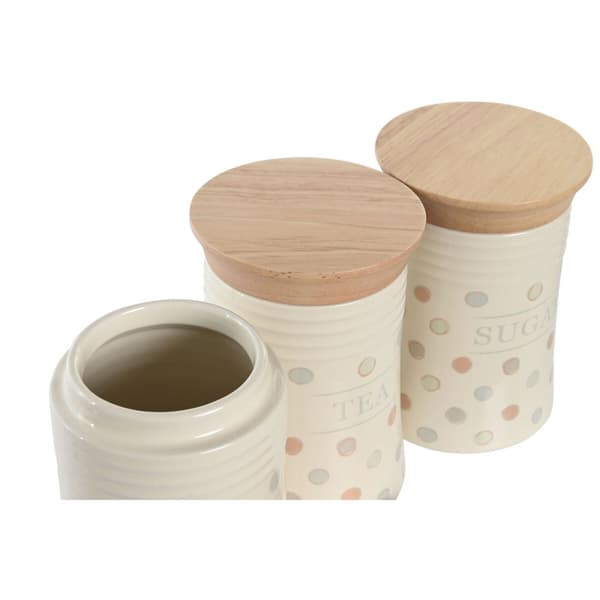 Purkki DKD Home Decor Beige Bambu Kivitavara Polkapisteet 10 x 10 x 16 cm (3 osaa)