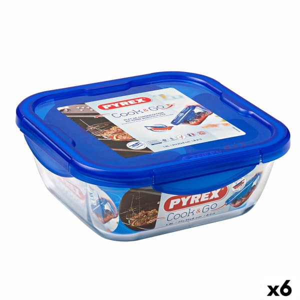 Ilmatiivis eväsrasia Pyrex Cook & go 21 x 21 x 9 cm Sininen 1,9 L Lasi (6 osaa)