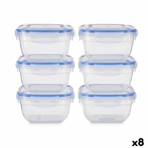 Lunchlådor, set Hermetisk Blå Transparent Plast 900 ml 14,5 x 8,5 x 14,5 cm (8 antal)