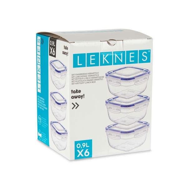 Madkassesæt Hermetisk Blå Gennemsigtig Plastik 900 ml 14,5 x 8,5 x 14,5 cm (8 enheder)